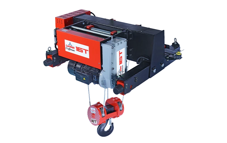 Wire rope crab trolley for smooth overhead load handling